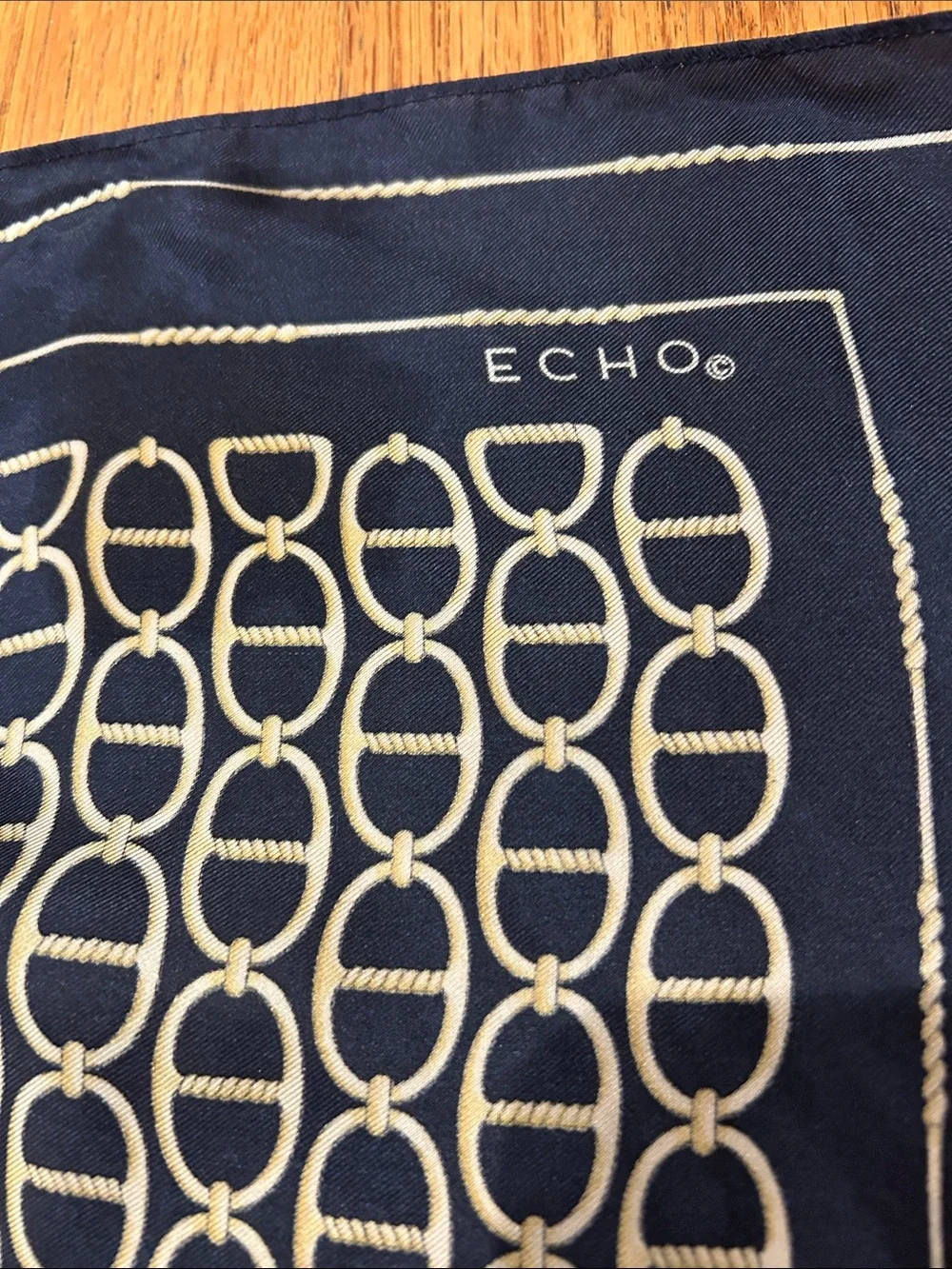 Vintage Echo Navy and Cream Chain-Link Print Square Scarf
